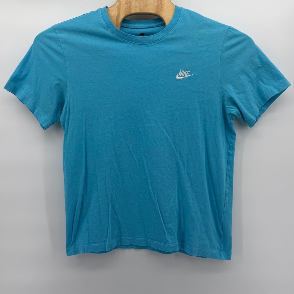 Nike T-Shirt Mens Large Turquoise Blue Embroidered Futura Logo Cotton Tee